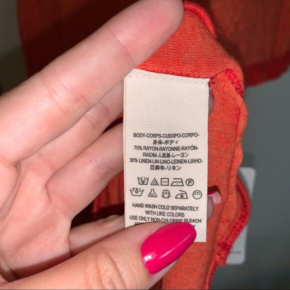 Free People Red/Orange Linen Blend 1 Shoulder Loose Lightweight Top  Small - Picture 7 of 10